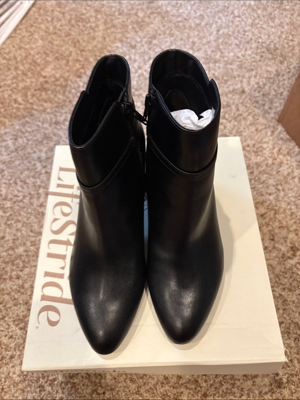 Life Stride Black Pointed Leather Ankle Booties